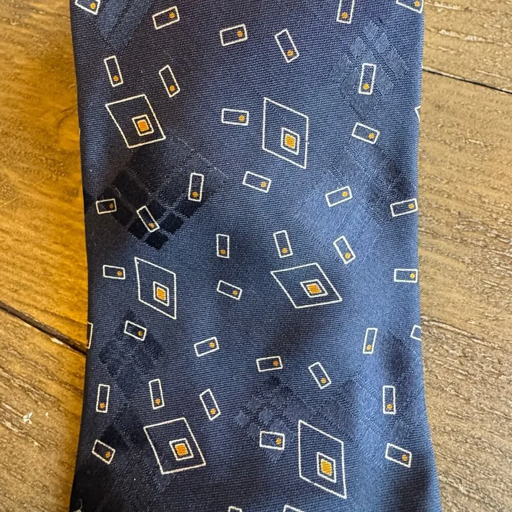 POLO Ralph Lauren Mens Blue Geometric Vintage 100% Silk Made in the USA Neck Tie